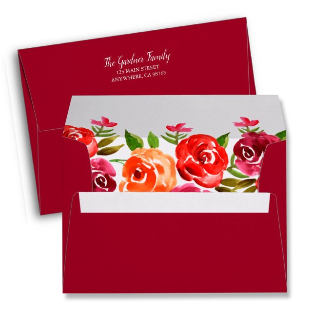 Watercolor Floral Red Orange Burgundy Envelope (Creator Uploaded)