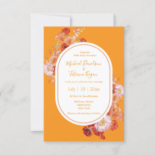 watercolor floral red orange chic wedding invitation