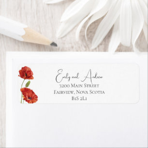 Watercolor Floral Red Poppy Flowers Wedding Return Address Label