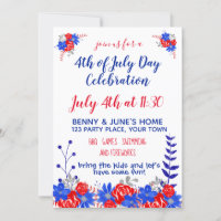 Watercolor Floral Red White Blue Modern