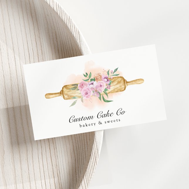 Watercolor Floral Roller Bakery Business Card (Creator Uploaded)