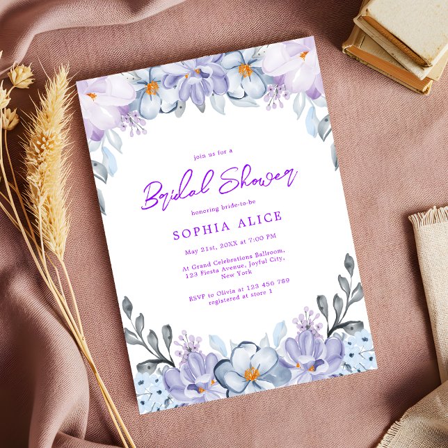 Watercolor Floral Romantic Purple Bridal Shower Invitation (Creator Uploaded)