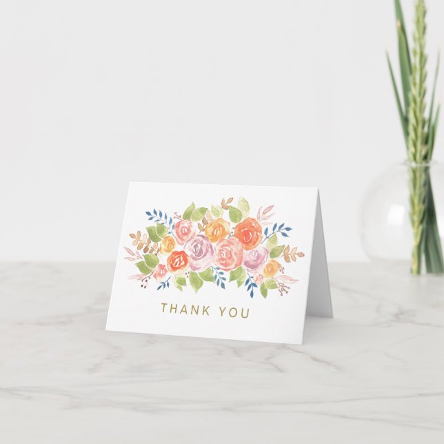 Watercolor Floral Rose Gold Generic Thank You Card (Front)