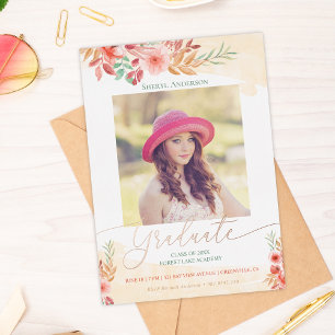 Watercolor Floral Rose Gold Photo Graduation