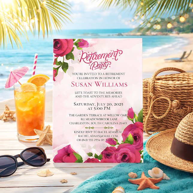 Watercolor Floral Rose Retirement Celebration Invitation (Creator Uploaded)