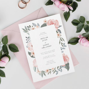 Watercolor Floral Rose & Sage Greenery Wedding Invitation