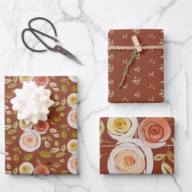 Watercolor Floral Rose Wrapping Paper Sheet (Front)