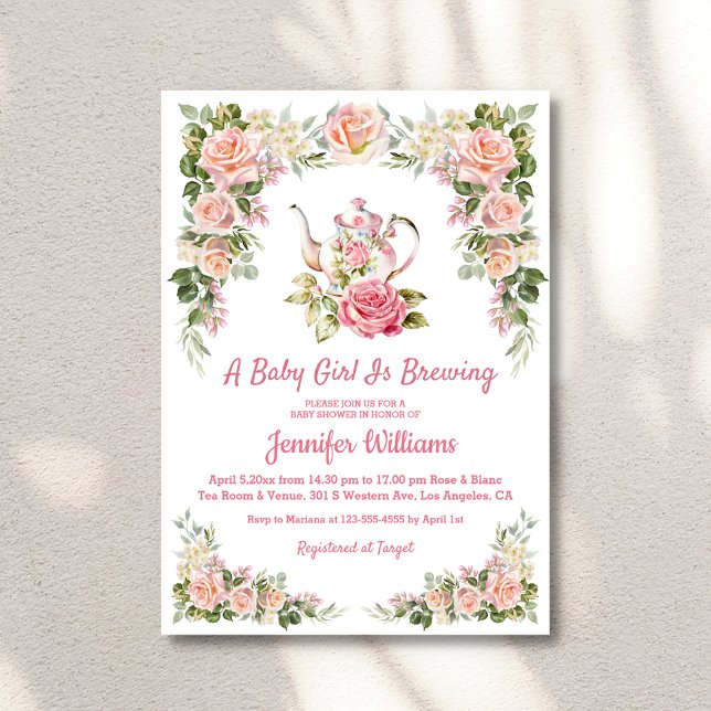  watercolor floral roses tea party baby shower  invitation (Creator Uploaded)