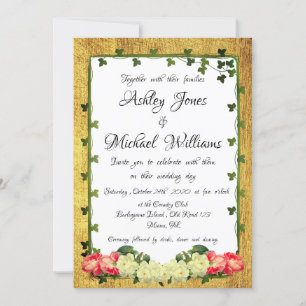 Watercolor Floral Rustic Gold Cordial Wedding Invitation