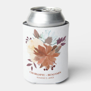 Watercolor Floral Rustic or Fall Wedding Can Cooler