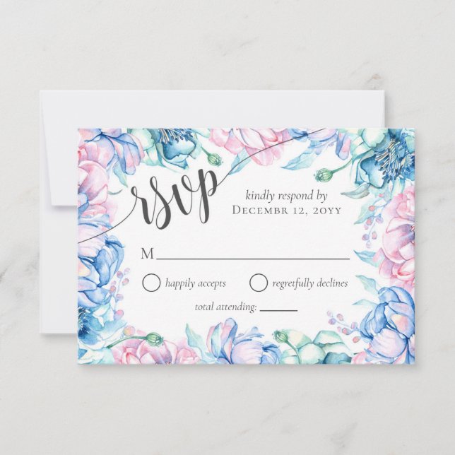 Watercolor Floral Rustic Wedding Invitation RSVP (Front)