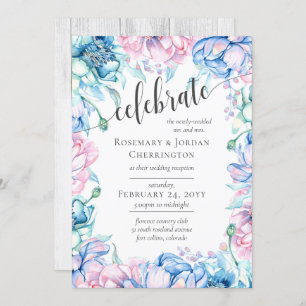 Watercolor Floral & Rustic Wood Wedding Reception Invitation