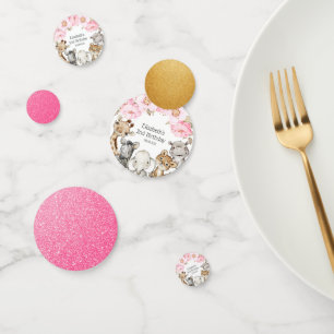 Watercolor Floral Safari Animals Peony Birthday Confetti