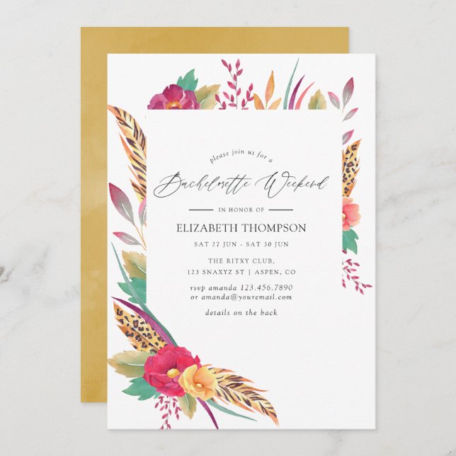 Watercolor Floral Safari Bachelorette Weekend Invitation (Front/Back)