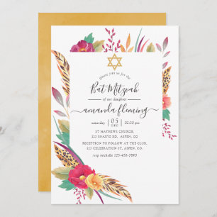 Watercolor Floral Safari Bat Mitzvah Invitation