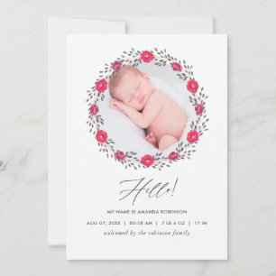 Watercolor Floral Safari Birth Announcement Card