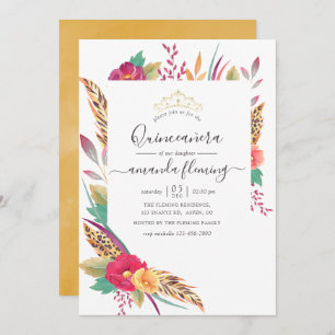 Watercolor Floral Safari Quinceañera Invitation