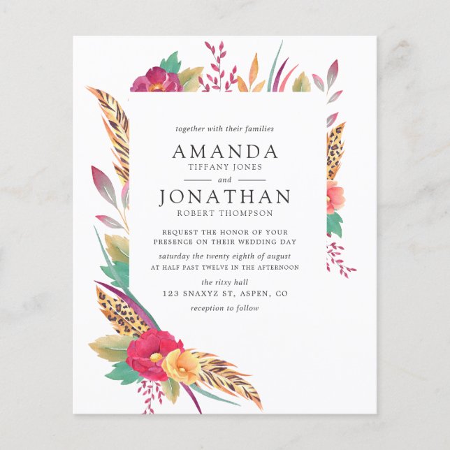 Watercolor Floral Safari Wedding Flyer (Front)