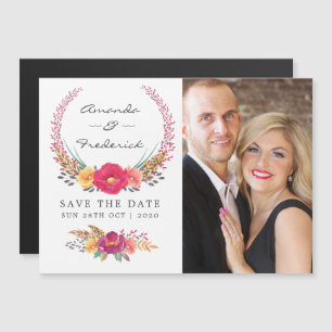 Watercolor Floral Safari Wedding Save the Date Magnetic Invitation