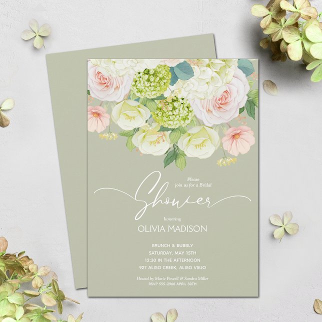 Watercolor Floral Sage Green Bridal Shower Invitation (Creator Uploaded)