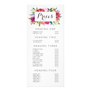 Watercolor Floral Salon Stylist Menu Price List