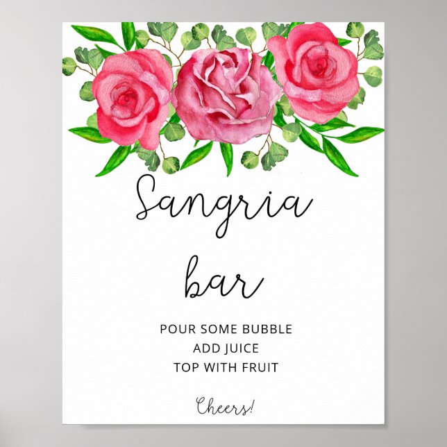 Watercolor floral sangria bar poster (Front)