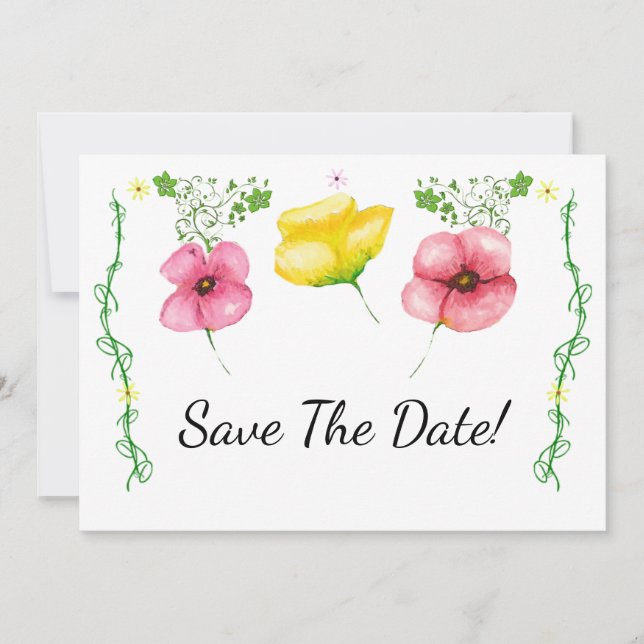 Watercolor Floral Save The Date (Front)