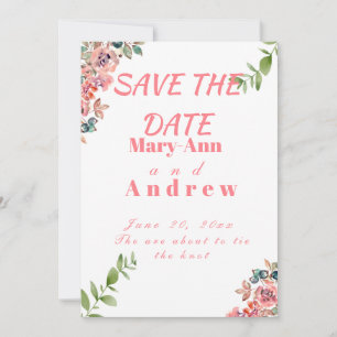 Watercolor floral save the date invitation