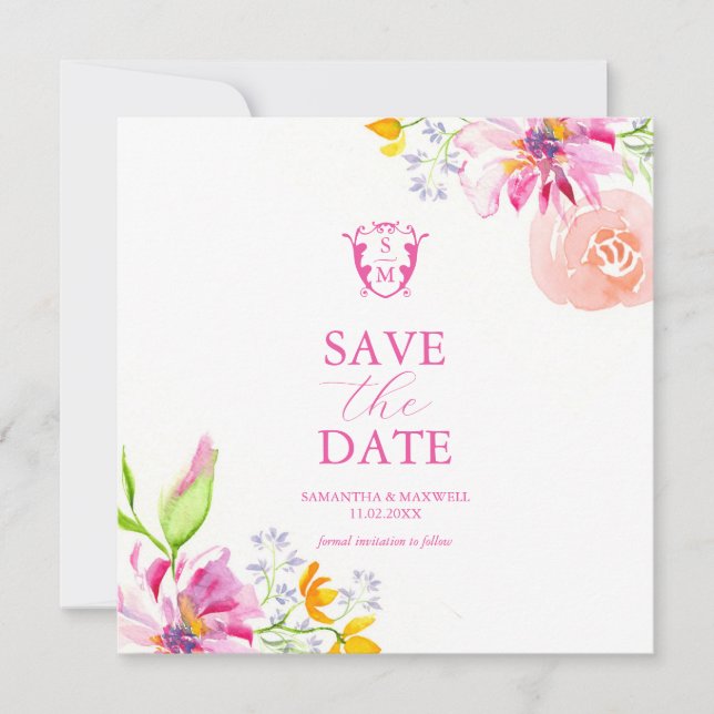Watercolor Floral Save The Date Invitations (Front)