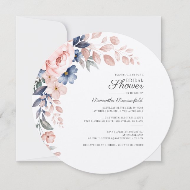 Watercolor Floral Script Bridal Shower Invitation (Front)