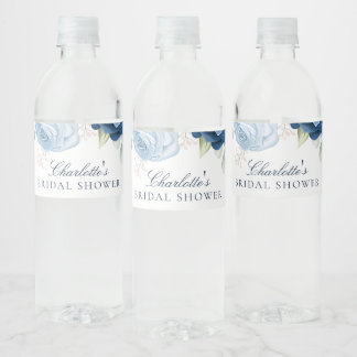 Watercolor Floral Script Bridal Shower Water Bottle Label