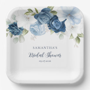 Watercolor Floral Script Modern Bridal Shower Paper Plate