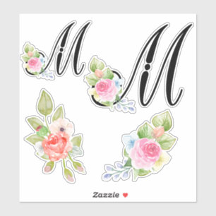 Watercolor Floral Script Monogram Letter M