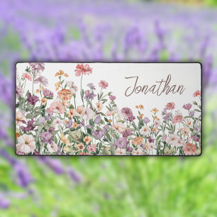 Watercolor Floral Script Name Desk Mat