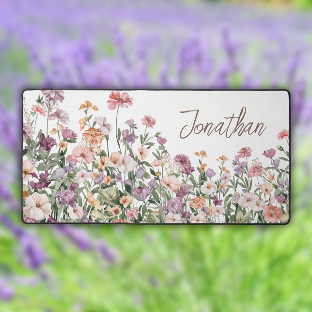 Watercolor Floral Script Name Desk Mat (Creator Uploaded)