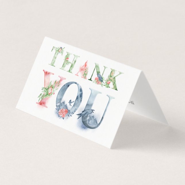 Watercolor floral script photo folded thank you (Front)