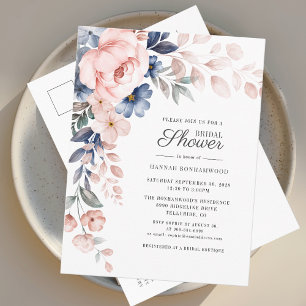 Watercolor Floral Script Pink Bridal Shower Invitation Postcard