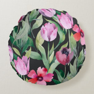 Watercolor floral, seamless beautiful pattern. round cushion