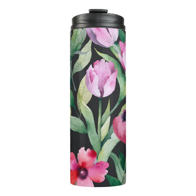 Watercolor floral, seamless beautiful pattern. thermal tumbler (Front)