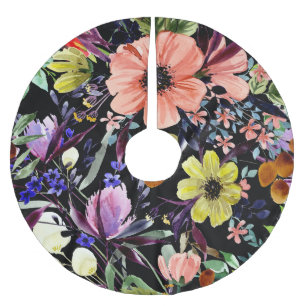 Watercolor Floral Seamless Garden Pattern Brushed Polyester Tree Skirt