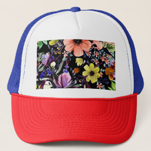 Watercolor Floral Seamless Garden Pattern Trucker Hat