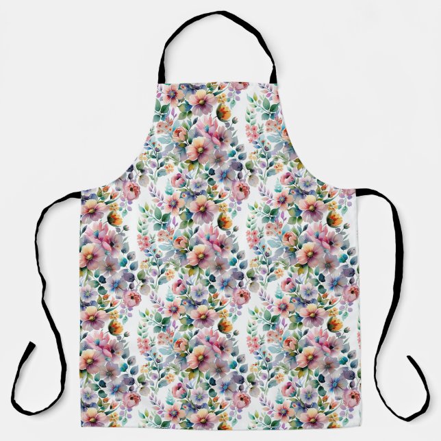 Watercolor Floral Seamless Pattern Apron (Front)