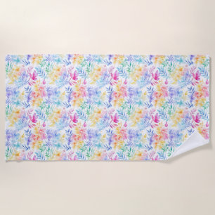 Watercolor Floral Seamless Pattern Beach Towel