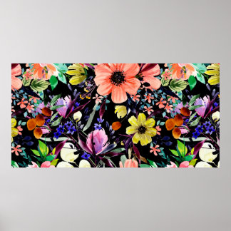 Watercolor floral seamless pattern. Different buds Poster