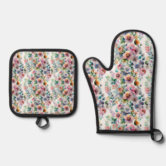 Watercolor Floral Seamless Pattern Oven Mitt & Pot Holder Set