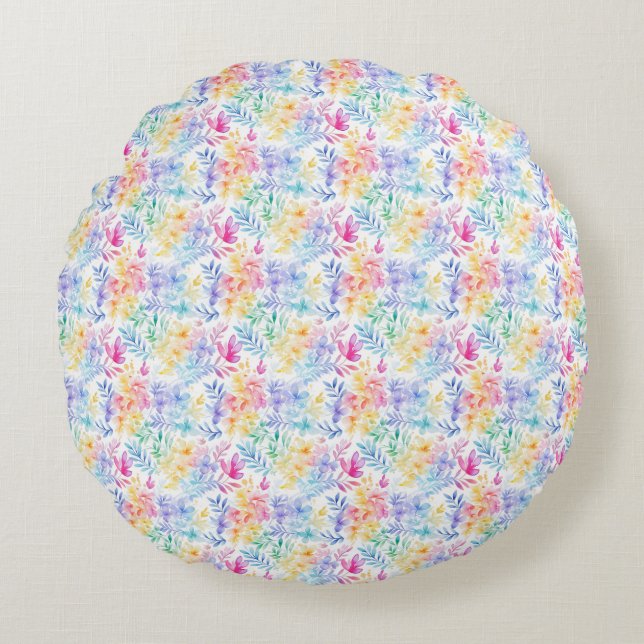 Watercolor Floral Seamless Pattern Round Cushion (Front)