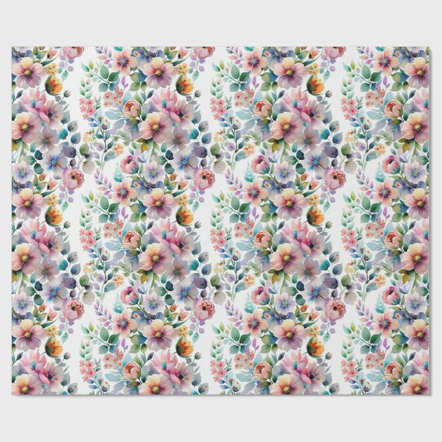 Watercolor Floral Seamless Pattern Wrapping Paper (Flat)