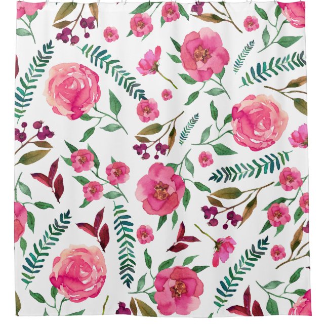 Watercolor Floral  Shower Curtain (Front)