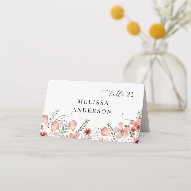Watercolor Floral Simple Wedding Place Card  (Front)