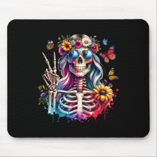 Watercolor Floral Skeleton Peace Sign Butterfly Wo Mouse Pad